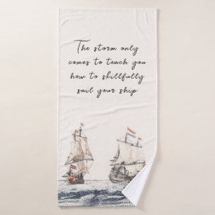 Vintage Two Sailing Ships At Sea Johan Teyler Bath Towel