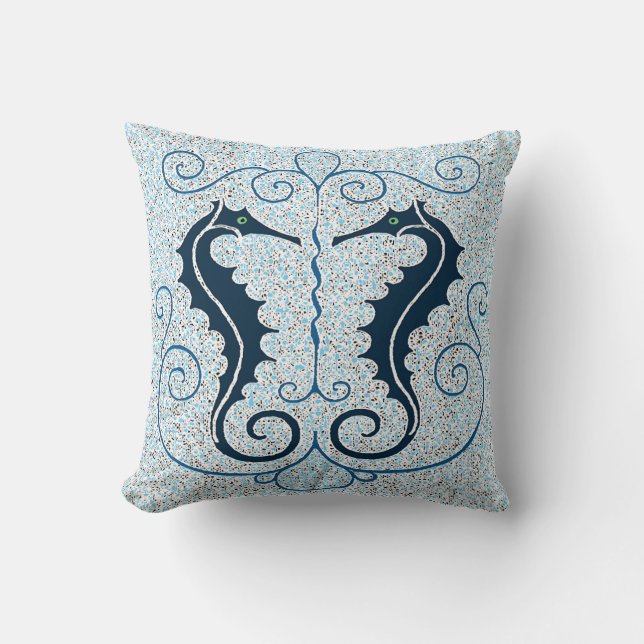 Vintage Two Seahorses Design Pillow (Front)