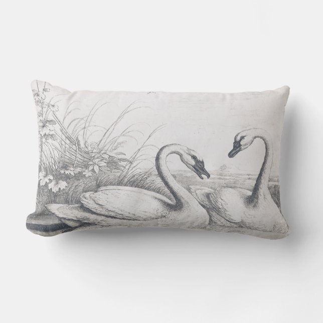 Vintage Two Wild Swans & Swallows Lumbar Cushion (Front)