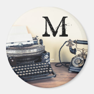 Vintage Type Writer Retro Monogram Initial Magnet