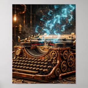 Vintage Typewriter AI — Steampunk Writing Machine Poster