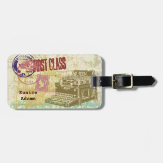 Vintage Typewriter "First Class" Ephemera Collage Luggage Tag