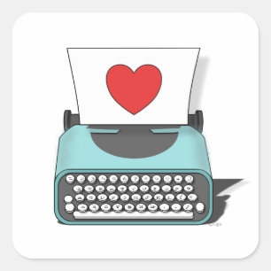 Vintage Typewriter Love Note Heart Square Sticker