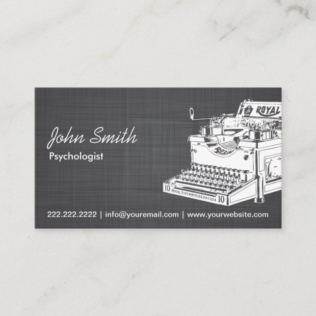 Vintage Typewriter Psychologist Linen Business Card (Front)