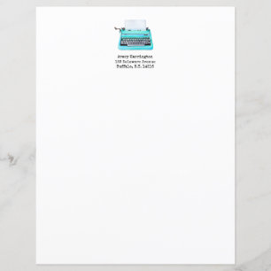 Vintage Typewriter Retro 60s Cute Monogram Aqua