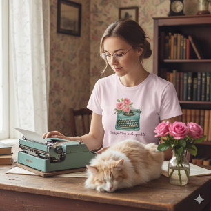 Vintage Typewriter Storytelling Writer Pink  T-Shirt