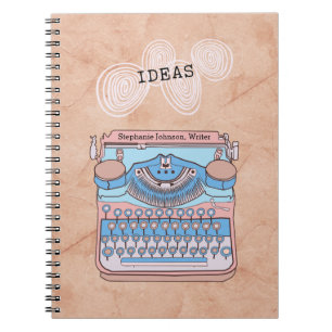 Vintage Typewriter with Swirling Writer Ideas Spiral Notebook