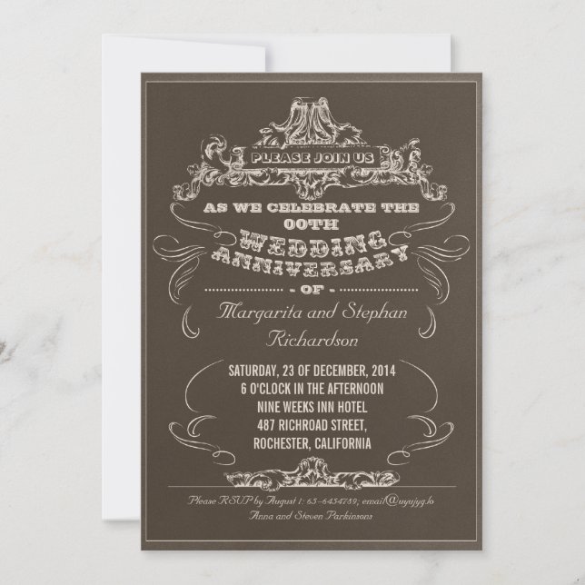 vintage typography aged anniversary invitations (Front)
