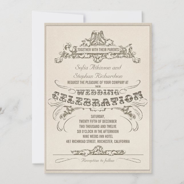 vintage typography aged design wedding invitations (Front)