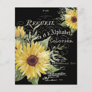 Vintage typography and sunflowers on black
