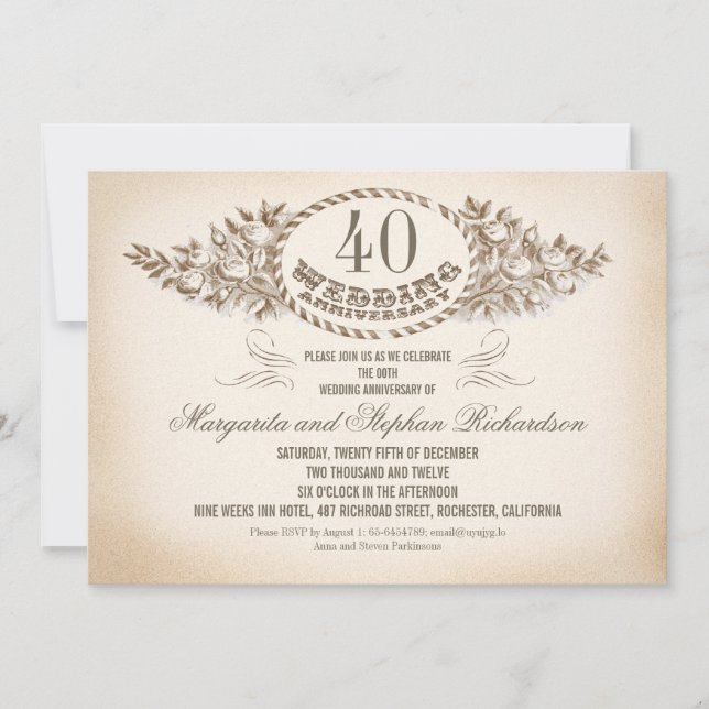 vintage typography anniversary invitations (Front)