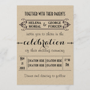 Vintage typography beige craft paper wedding invitation