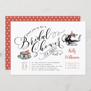 Vintage Typography   Bridal Shower Tea Party Invitation