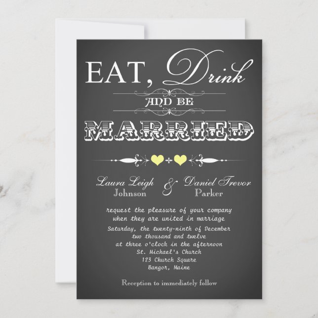 Vintage Typography Chalkboard Wedding Invite 4 (Front)