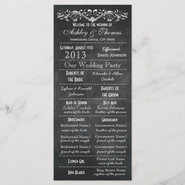 Vintage Typography Chalkboard Wedding Programs Programme (Front)