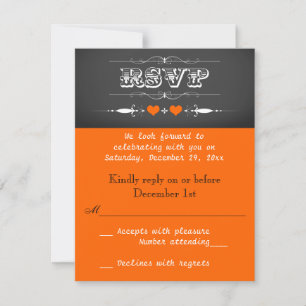 Vintage Typography Chalkboard Wedding RSVP Orange Card