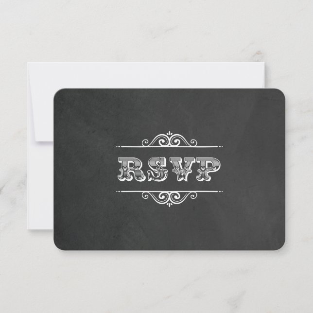 Vintage Typography Flair Chalkboard RSVP (Front)