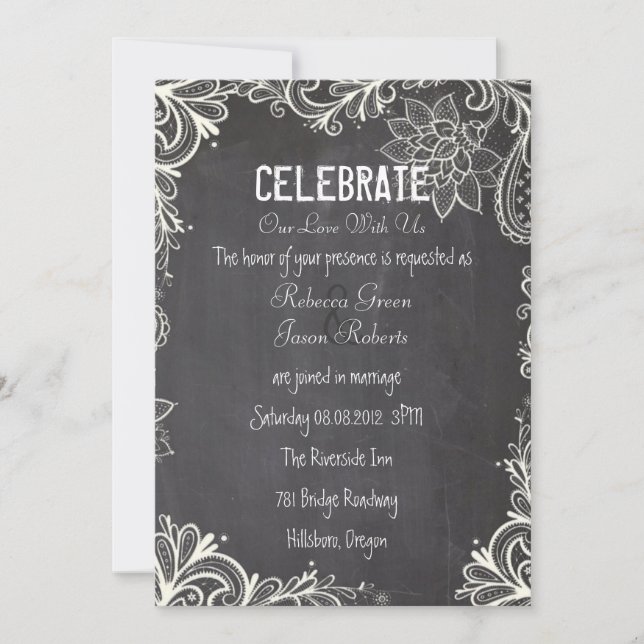 vintage typography flourish Chalkboard Wedding Invitation (Front)