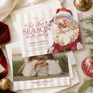 Vintage Typography Santa Family Photo Holiday Card