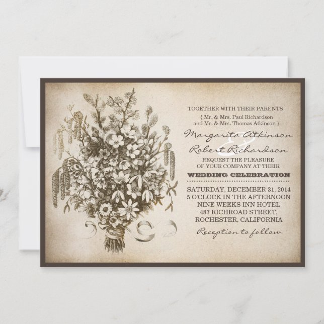 vintage typography unique wedding invitations (Front)