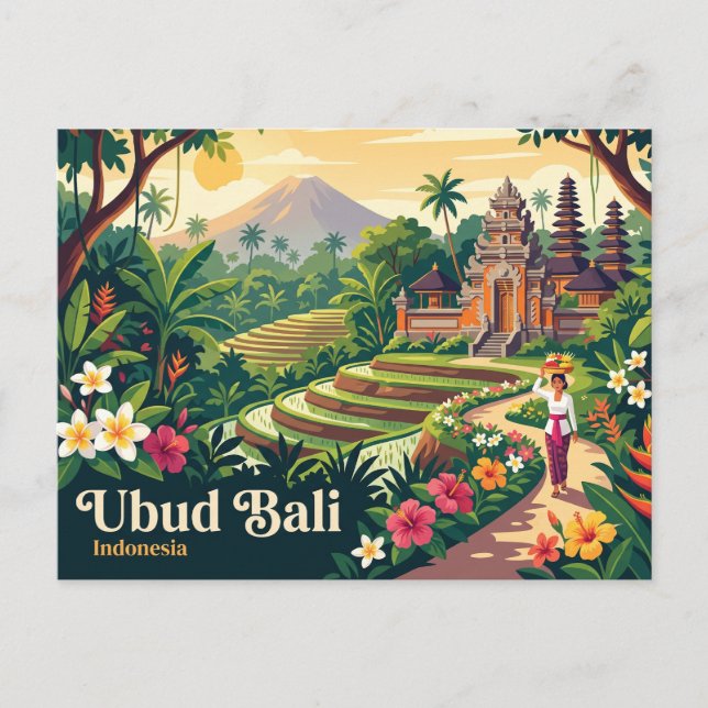 Vintage Ubud Bali Indonesia Postcard (Front)
