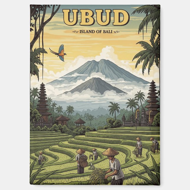 Vintage Ubud Bali Indonesia Travel Magnet (Front)