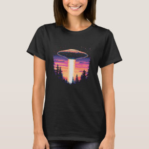 Vintage UFO Abduction Pixel Art 90s Sci-Fi Alien S T-Shirt