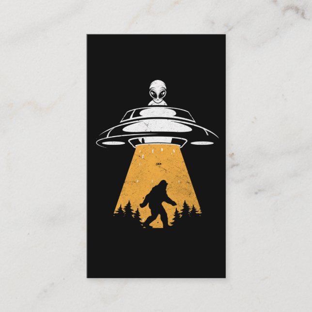 Vintage UFO Alien Abduction Bigfoot Spaceship Business Card (Front)