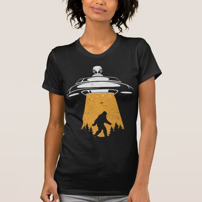Vintage UFO Alien Abduction Bigfoot Spaceship T-Shirt (Front)
