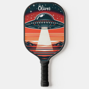 Vintage UFO at Red Sunset Personalised Pickleball Paddle