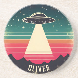 Vintage UFO at Sunset Personalised Coaster