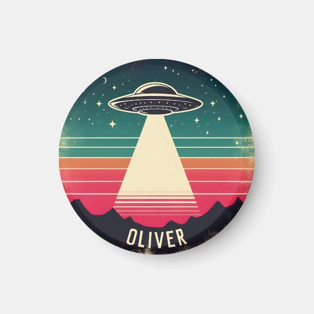 Vintage UFO at Sunset Personalised Magnet (Front)