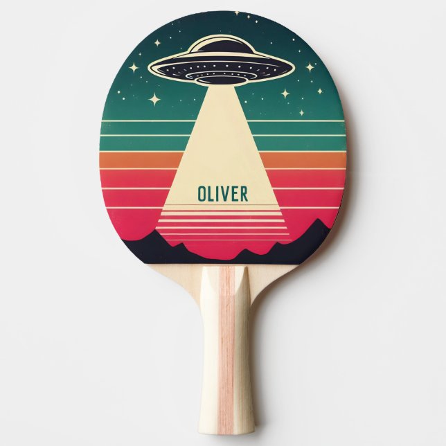 Vintage UFO at Sunset Personalised Ping Pong Paddle (Front)