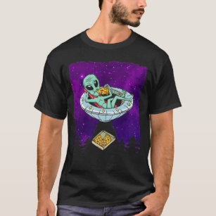 Vintage UFO Pizza eating Alien Spaceship T-Shirt