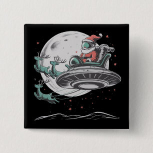 Vintage UFO Santa Claus Alien Christmas Cryptid 15 Cm Square Badge