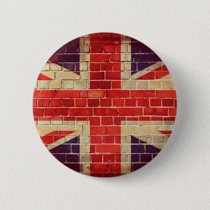 Vintage UK flag on a brick wall 6 Cm Round Badge