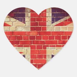 Vintage UK flag on a brick wall Heart Sticker