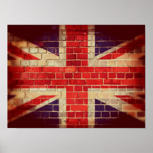 Vintage UK flag on a brick wall Poster