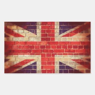 Vintage UK flag on a brick wall Rectangular Sticker