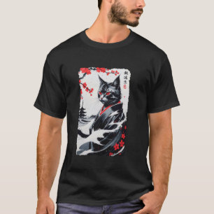 Vintage Ukiyo-e Japanese Cat in Kimono Sumi-e Cat  T-Shirt