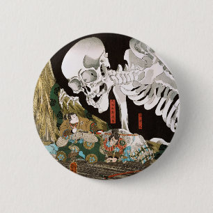 Vintage Ukiyo-e Kuniyoshi Skeleton Spectre Art 6 Cm Round Badge