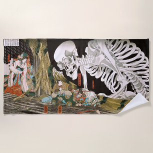 Vintage Ukiyo-e Kuniyoshi Skeleton Spectre Art Beach Towel