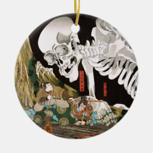Vintage Ukiyo-e Kuniyoshi Skeleton Spectre Art Ceramic Tree Decoration