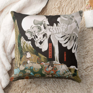 Vintage Ukiyo-e Kuniyoshi Skeleton Spectre Art Cushion