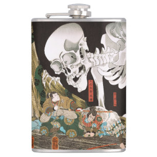 Vintage Ukiyo-e Kuniyoshi Skeleton Spectre Art Hip Flask