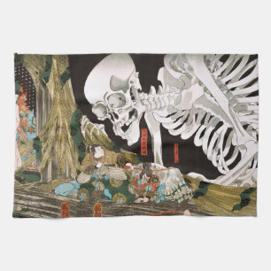 Vintage Ukiyo-e Kuniyoshi Skeleton Spectre Art Tea Towel