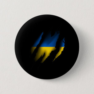 Vintage Ukraine Flag With Tiger Scratch Ripped Ukr 6 Cm Round Badge