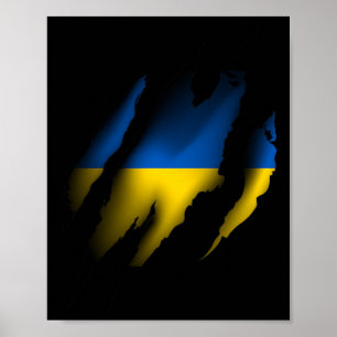 Vintage Ukraine Flag With Tiger Scratch Ripped Ukr Poster