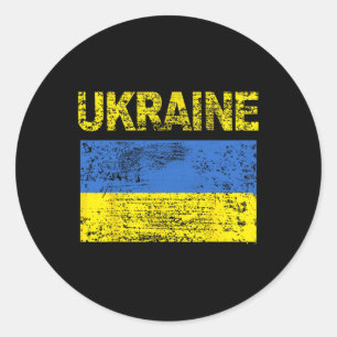 Vintage Ukraine Ukrainian Flag; Distressed Classic Round Sticker