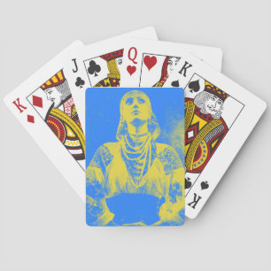 Vintage Ukrainian Flag Woman Playing Cards